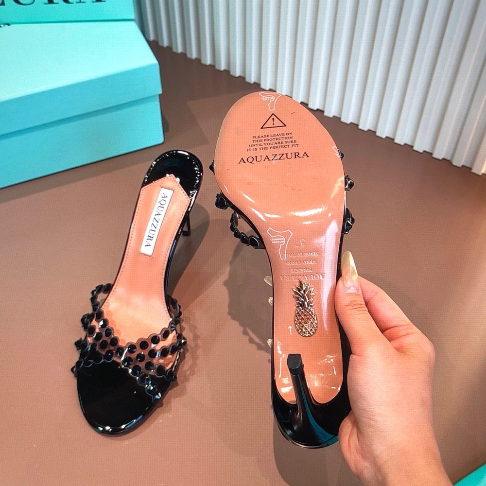 Aquazzura Black Patent Beaded Tequila Mule 75 - Picture 9 of 9